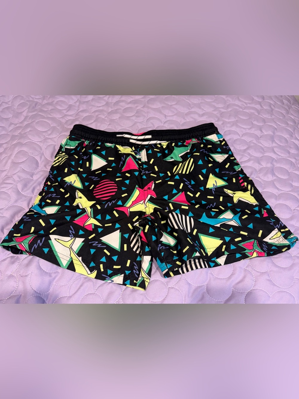 Wonder Nation Boys Quick Dry Stretch Swim Trunks Black Retro Shark